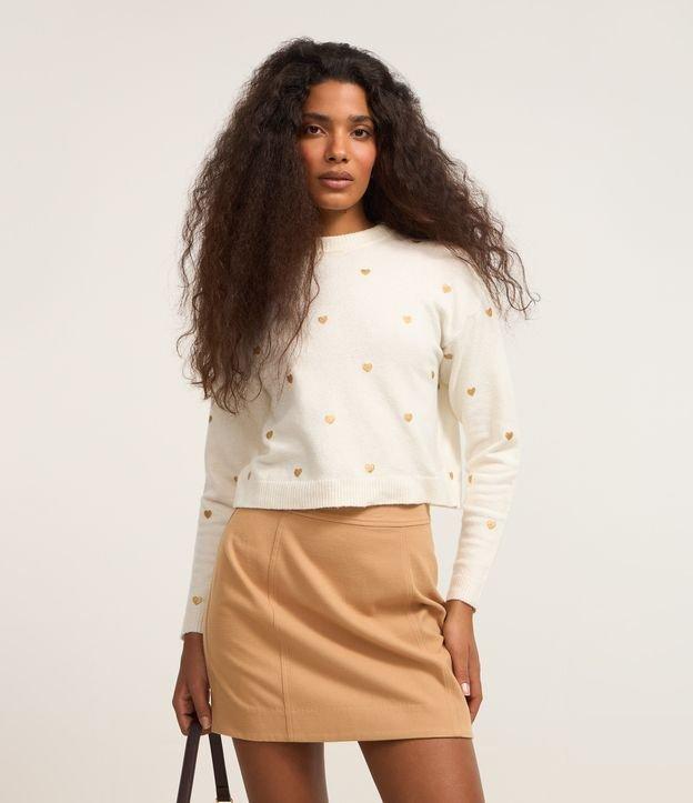 Suéter em Tricô com Cava Deslocada e Estampa Corações - 2