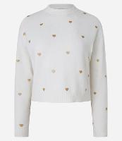 Suéter em Tricô com Cava Deslocada e Estampa Corações - 1