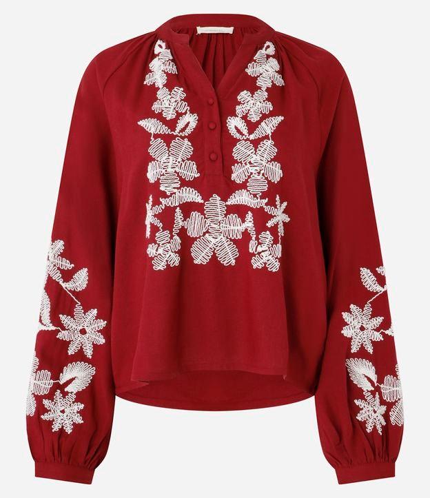 Blusa em Viscolinho com Botões e Bordado Floral - 1