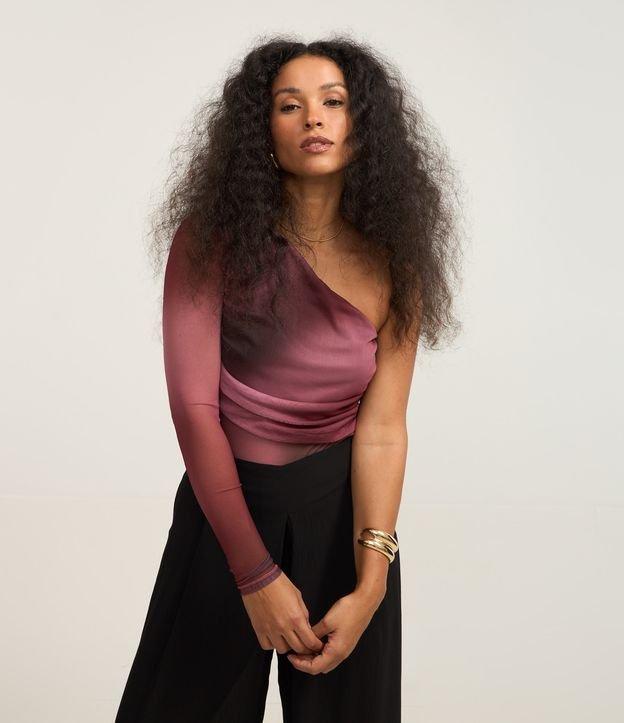 Body em Tule com Um Ombro Só e Estampa Abstrata - 2