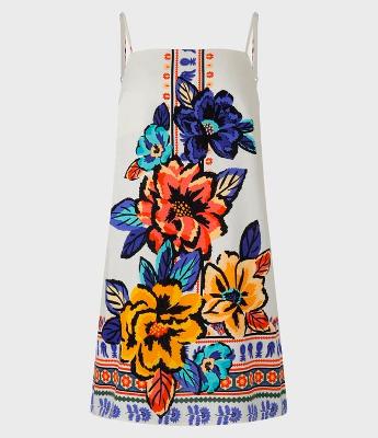 Vestido Evasê Curto em Viscose e Linho com Estampa Floral