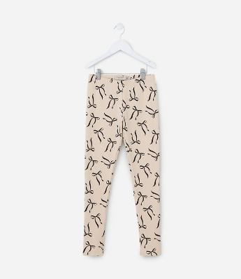 Calça Legging Infantil Quentinha com Estampa Laços - Tam 5 a 14 Anos