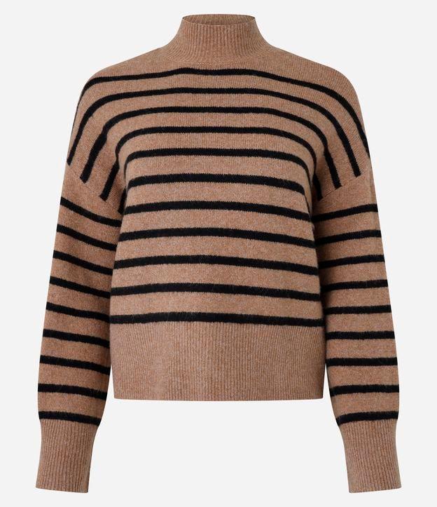 Suéter Slim em Tricô Leve Listrado com Gola Alta - 1