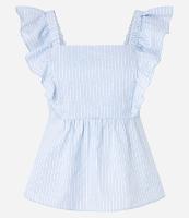 Blusa em Algodão Listrado com Fio Tinto e Babado na Cava - 1