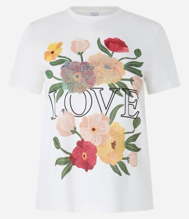 Camiseta em Algodão com Estampa Floral e Paetês - 1