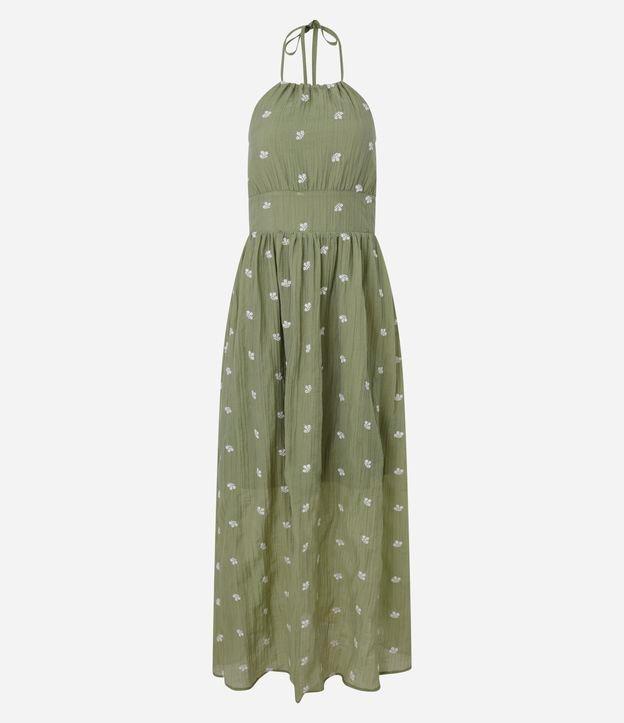 Vestido Frente Única Evasê Longo em Liocel com Bordado Floral - 1