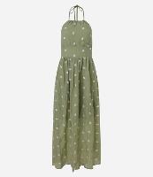 Vestido Frente Única Evasê Longo em Liocel com Bordado Floral - 1