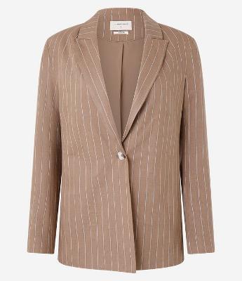 Blazer Longo em Viscolinho Listrado com Riscas de Giz