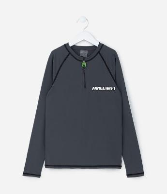 Camiseta Infantil com Proteção UV e Estampa Minecraft - Tam 5 a 14 Anos