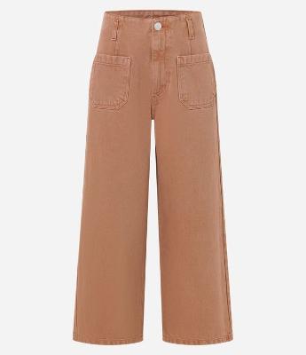 Calça Pantacourt em Sarja com Cintura Alta e Bolsos Frontais