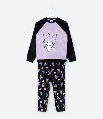 Pijama Infantil em Fleece com Bordado da Kuromi - 
 Tam 5 a 14 Anos