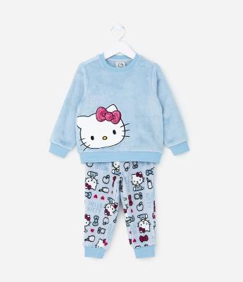 Pijama Infantil em Fleece com Bordado Hello Kitty com Laço - Tam 2 a 14 Anos