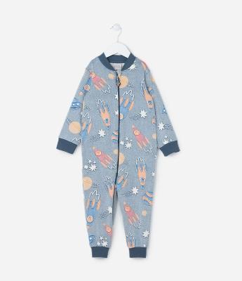 Pijama Jumper Infantil em Plush com Estamp Foguetes - Tam 1 a 6 Anos
