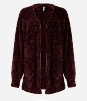 Cardigan Alongado em Chenille Canelado com Bolsos Frontais - 1