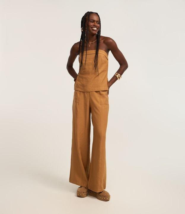 Calça Reta em Twill com Cintura Alta e Botões - 1