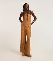 Calça Reta em Twill com Cintura Alta e Botões - 1