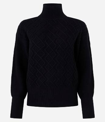 Suéter em Tricot com Gola Alta e Bordado de Losangos