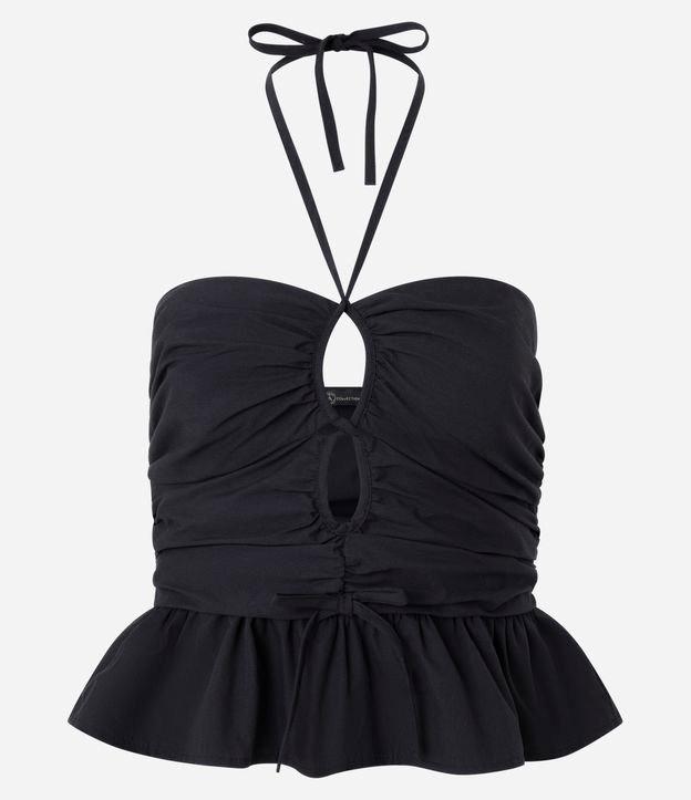 Blusa Frente Única em Tricoline com Vazado e Franzidos - 1