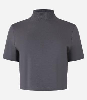 Blusa T-Shirt Cropped em Algodão Peruano com Gola Altinha