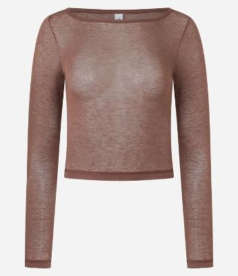 Blusa em Ribana com Decote Redondo e Manga Longa