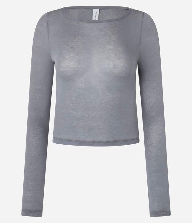 Blusa em Ribana com Decote Redondo e Manga Longa - 1