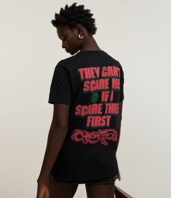 Camiseta T-shirt em Algodão com Estampa Lady Gaga Frente e Costas