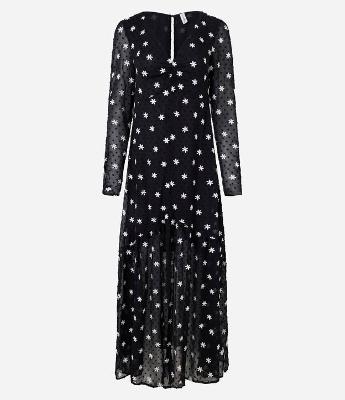 Vestido Evasê Longo em Chiffon com Bordado de Florzinhas