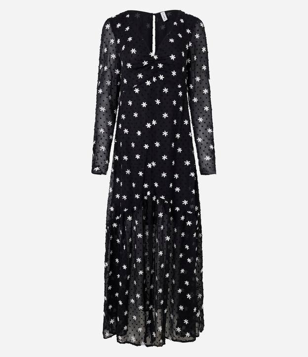 Vestido Evasê Longo em Chiffon com Bordado de Florzinhas - 1