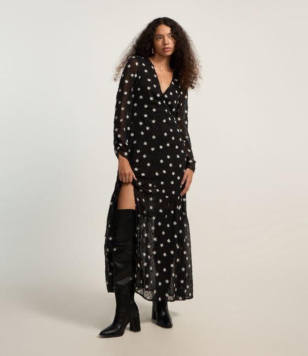 Vestido Evasê Longo em Chiffon com Bordado de Florzinhas - 2