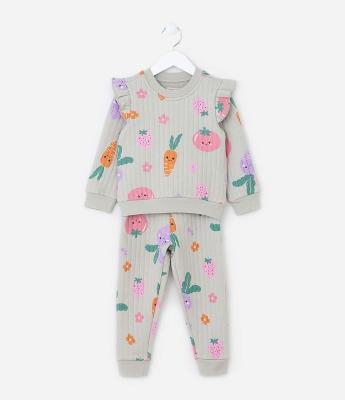 Conjunto Infantil em Matelasse com Estampa Legumes - Tam 1 a 5 Anos