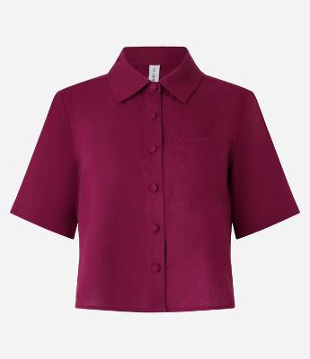 Camisa Curta em Viscose e Linho com Botões
