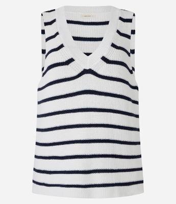 Colete Listrado em Tricô com Gola V