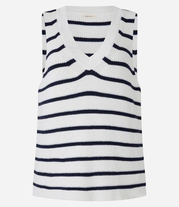Colete Listrado em Tricô com Gola V - 1