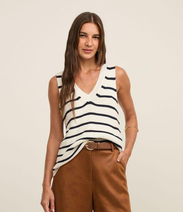 Colete Listrado em Tricô com Gola V - 2