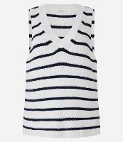 Colete Listrado em Tricô com Gola V - 1