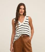 Colete Listrado em Tricô com Gola V - 2