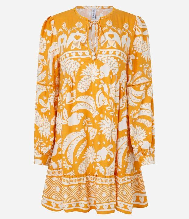 Vestido Manga Bufante em Viscose Twill com Estampa Topical - 1