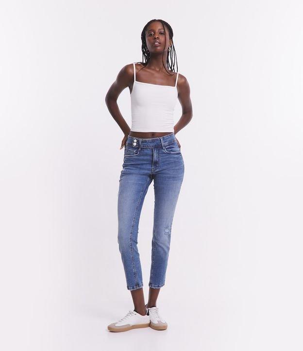 Calça Cigarrete Cintura Média em Jeans com Cós Transpassado - 1
