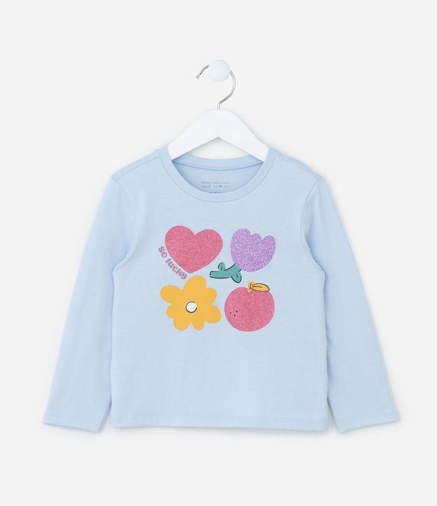 Blusa Infantil com Estampa de Coração e Flores com Brilhos - Tam 1 a 6 Anos - 1