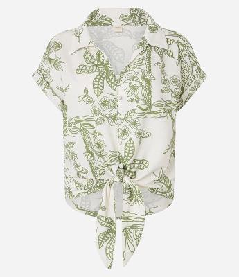 Blusa em Piquet com Amarração e Bordado Floral
