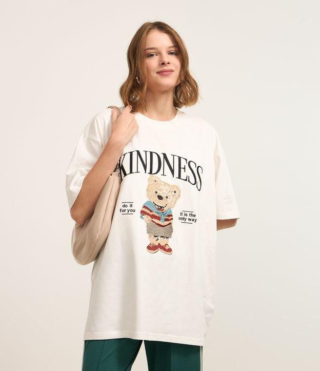Camiseta em Algodão com Bordado Ursinho e Lettering - 1