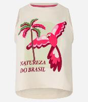 Blusa Baby Tee em Malha de Algodão com Estampa Tropical - 1