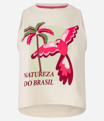Blusa Baby Tee em Malha de Algodão com Estampa Tropical