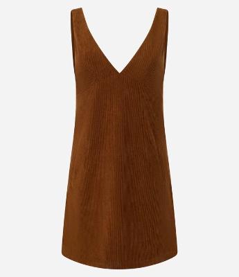 Vestido Curto em Veludo Cotele com Decote V