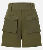 Short Reto Cintura Alta em Piquet com Bolsos Cargo - 1