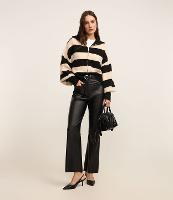 Calça Reta Cintura Alta em PU com Cós Alfaiatado - 1