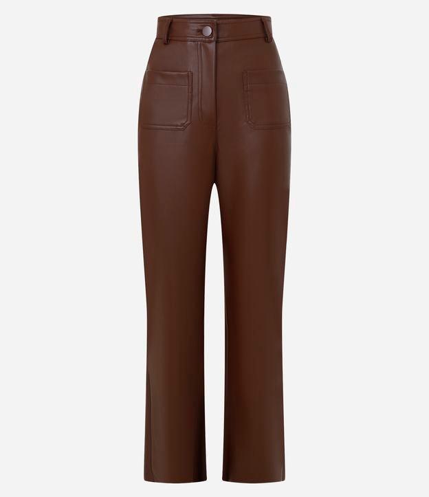 Calça Reta Cintura Alta em PU com Cós Alfaiatado - 1