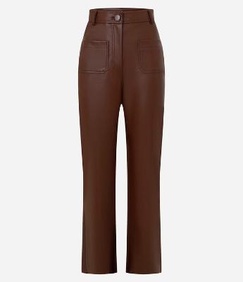 Calça Reta Cintura Alta em PU com Cós Alfaiatado