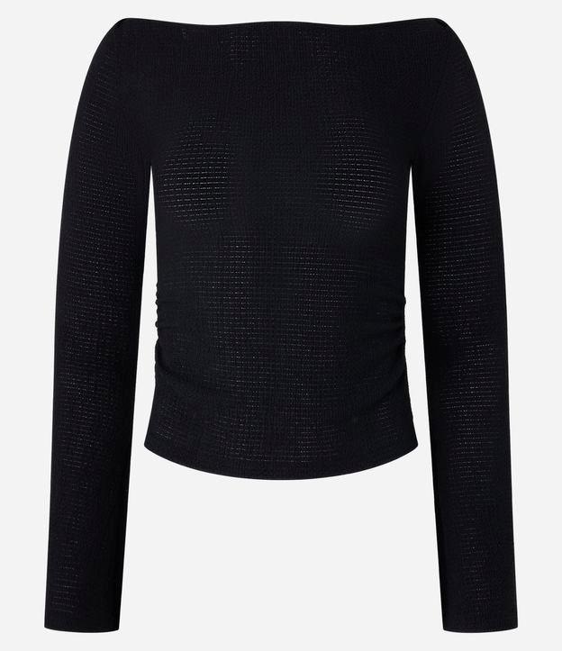 Blusa Curta Texturizada com Gola Canoa - 1