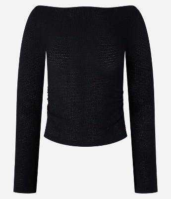 Blusa Curta Texturizada com Gola Canoa